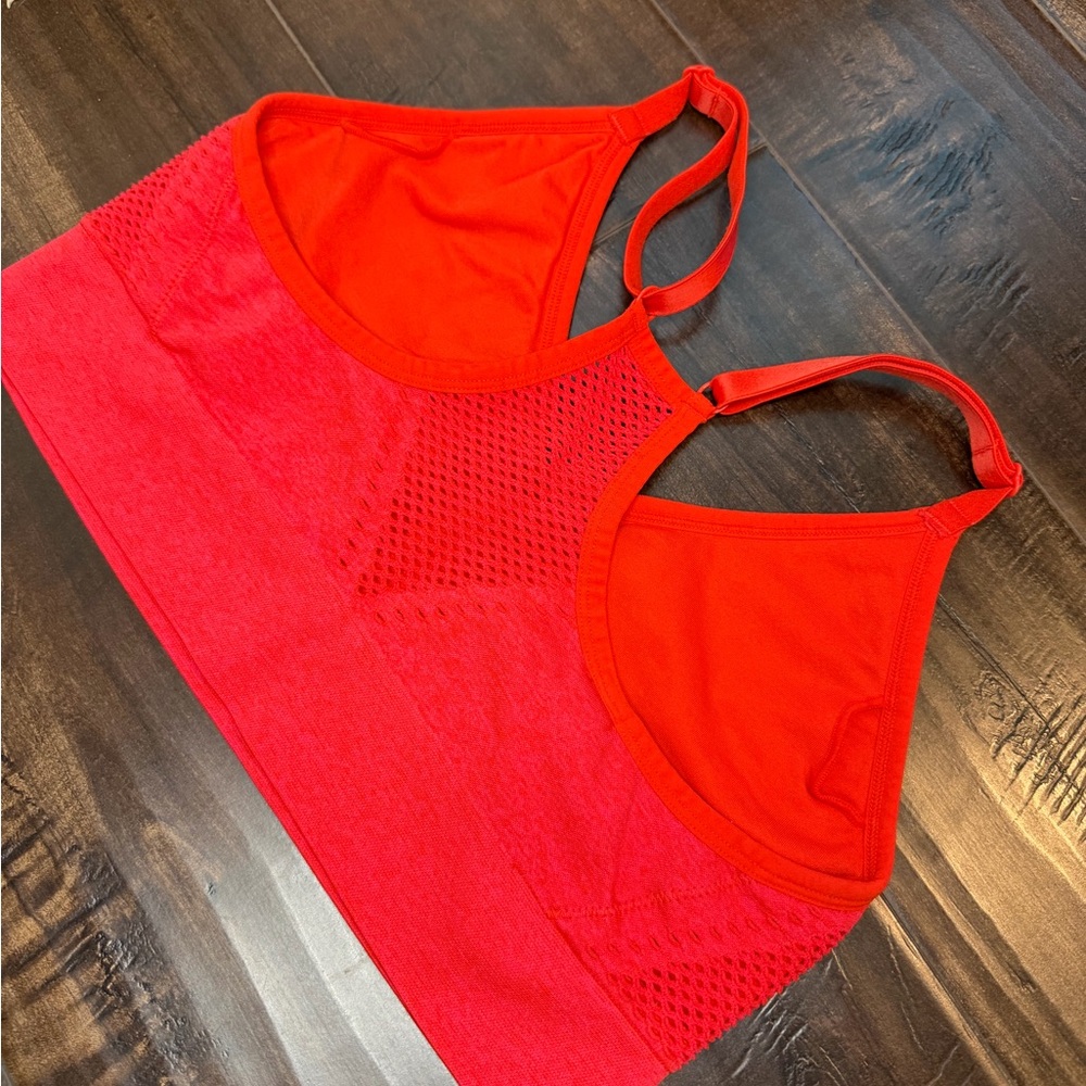 PINK Victoria's Secret Seamless Sports Bra Heather Red Orange Mesh V-Neck Large - Picture 6 of 7